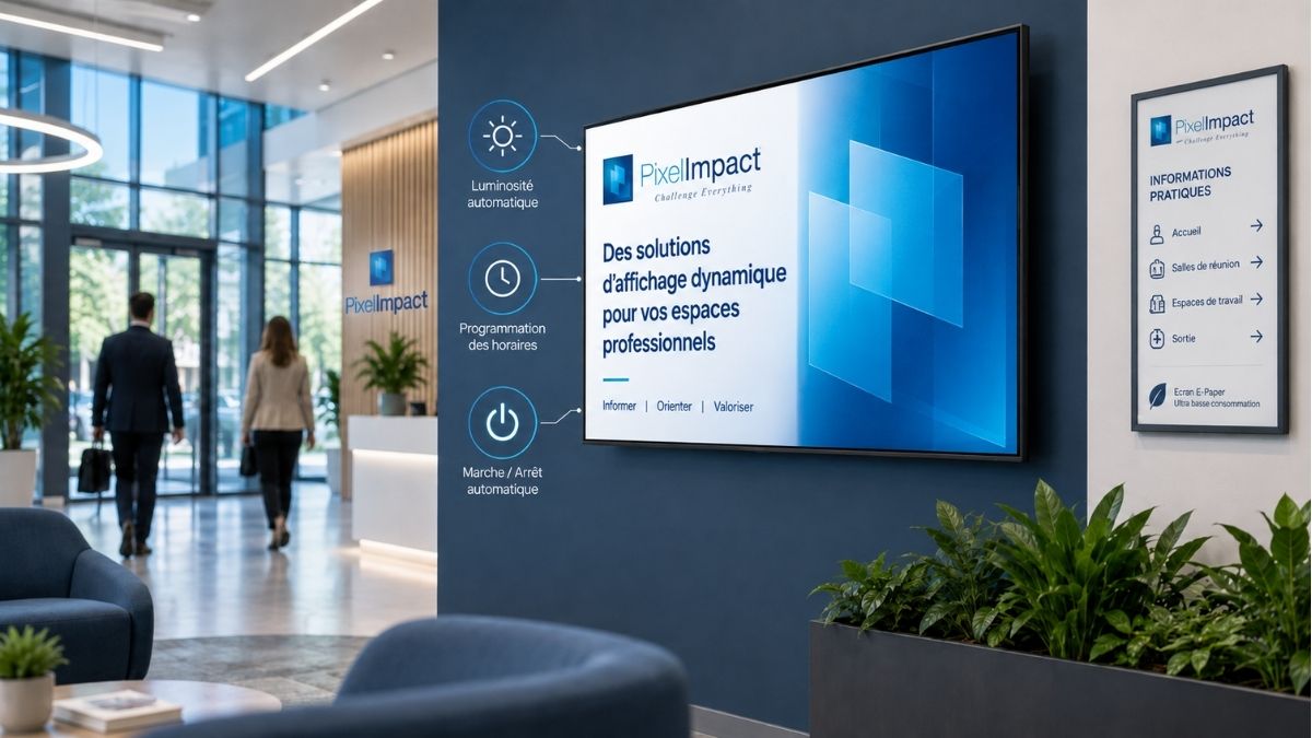 Affichage dynamique et maîtrise de la consommation énergétique Solutions d’affichage dynamique basse consommation avec écran professionnel et E-Paper Pixel Impact